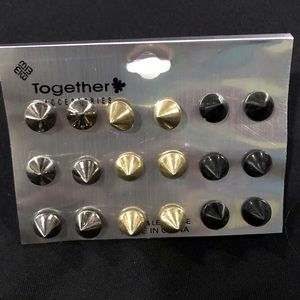 NEW 9 pair spiked stud earrings with spikes emo grunge punk goth jewelry lot